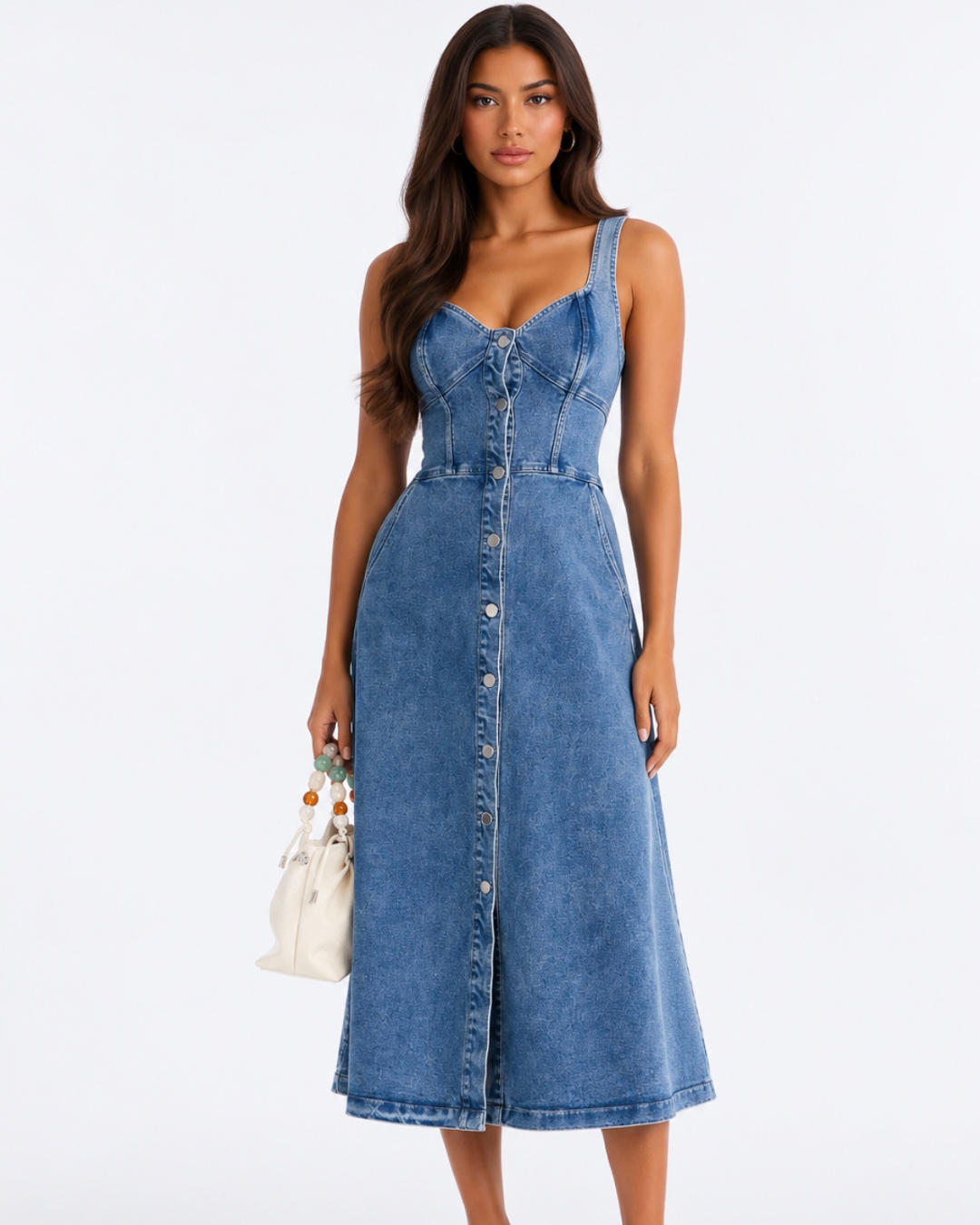 Button Up Denim Midi Dress