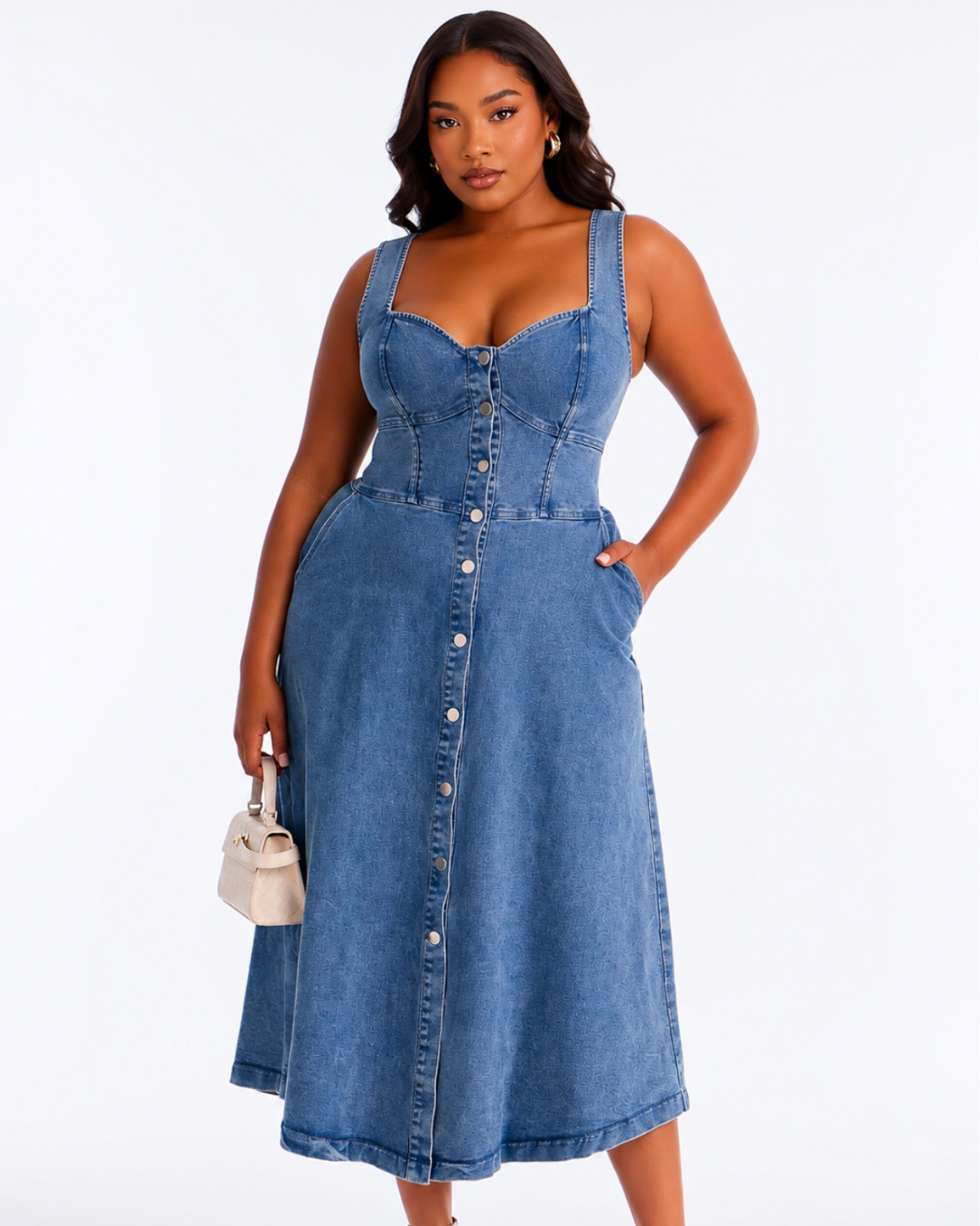 Button Up Denim Midi Dress