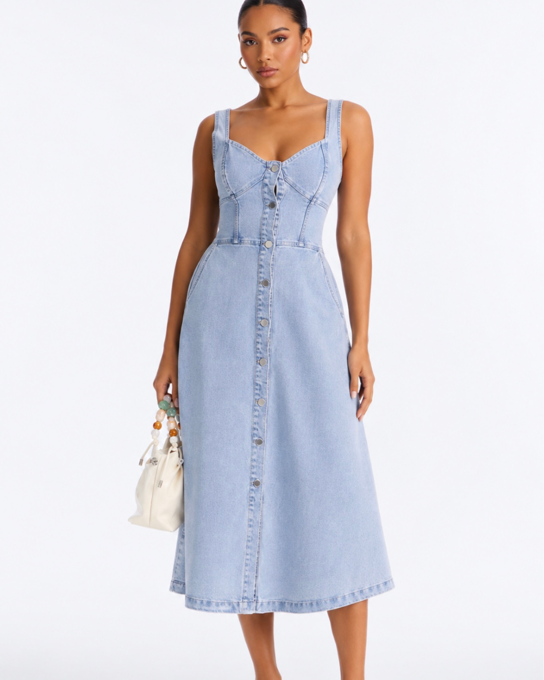 Button Up Denim Midi Dress